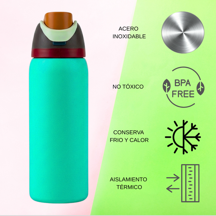 Botella De Agua 1000ml Termo Acero Inoxidable Térmico Verde