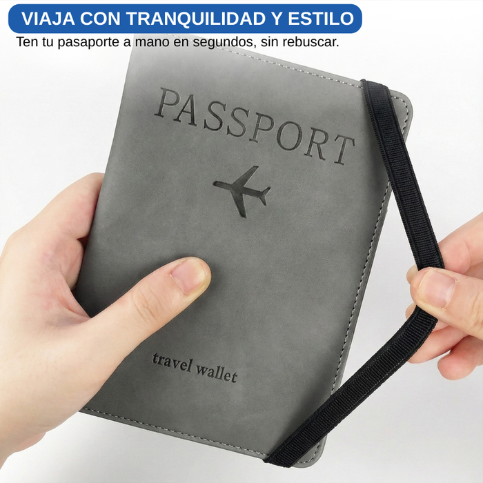 Funda Porta Pasaporte Con Tarjetero Y Sim Organizador Viaje Gris Liso