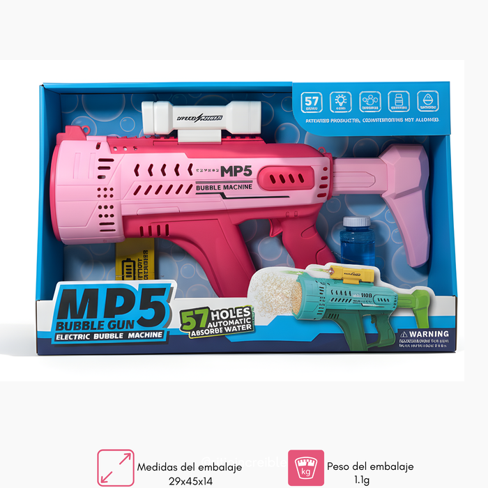 Pistola De Burbujas De Juguete Grande Mp5 Recargable Electrica Bazooka Rosado