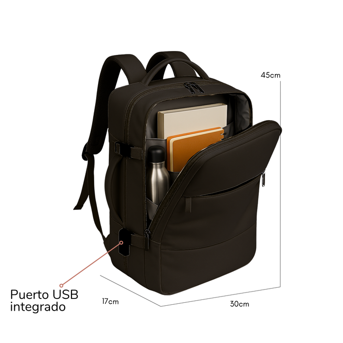 Mochila De Viaje Impermeable Laptop 15.6 Capacidad 20l - Negro - Liso