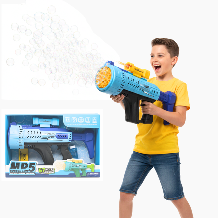 Pistola De Burbujas De Juguete Grande Mp5 Recargable Electrica Bazooka Azul