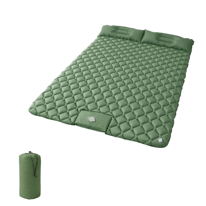 Colchoneta Inflable Doble Camping Plegable Con Almohada Verde