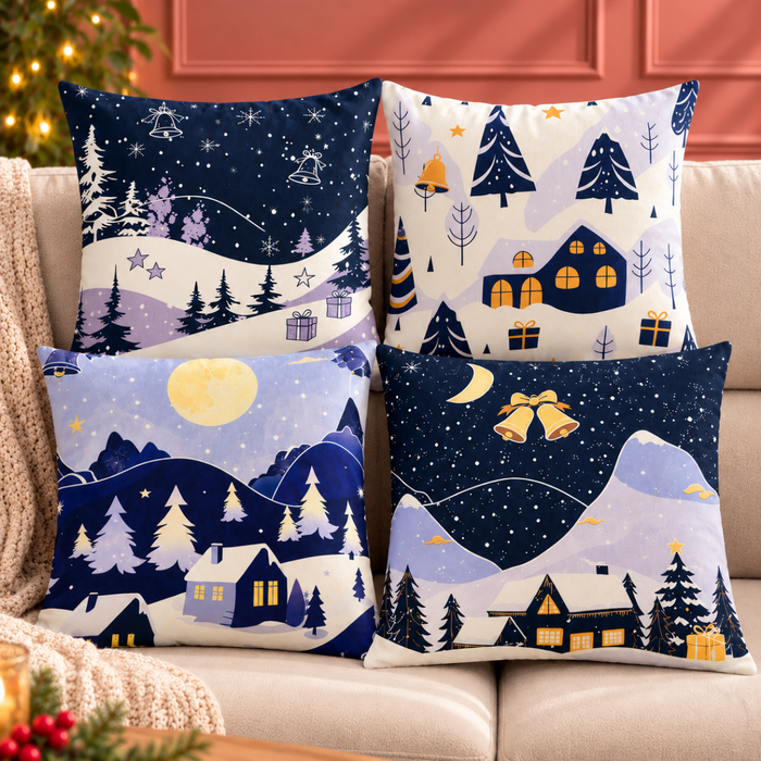 Pack 4 Fundas Cojín Navideñas 45x45 Cm Decorativas Navidad INVIERNO