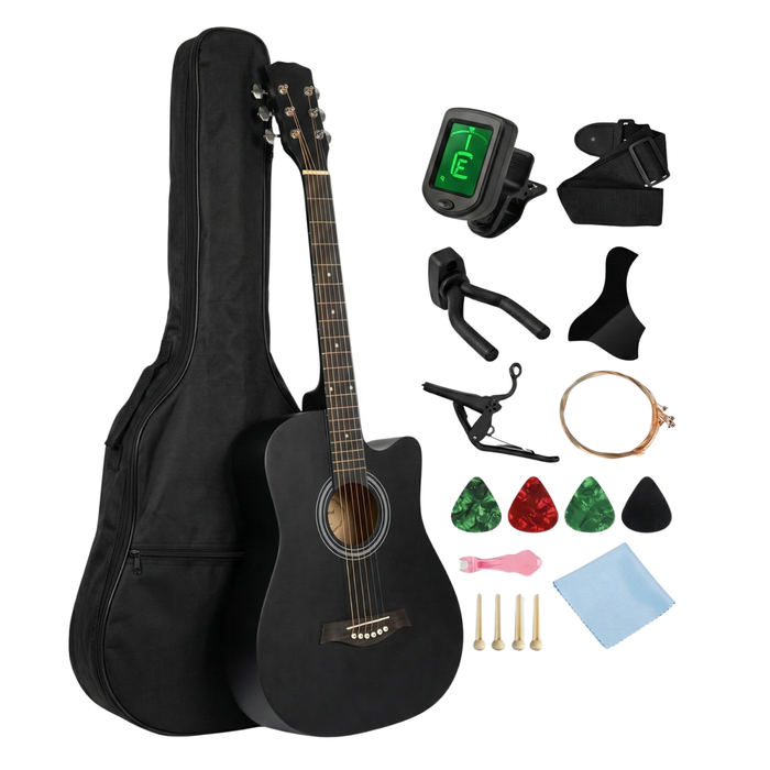 Guitarra Acústica Clásica 38 Pulgadas Diapasón Rosewood Negro Ambidiestro