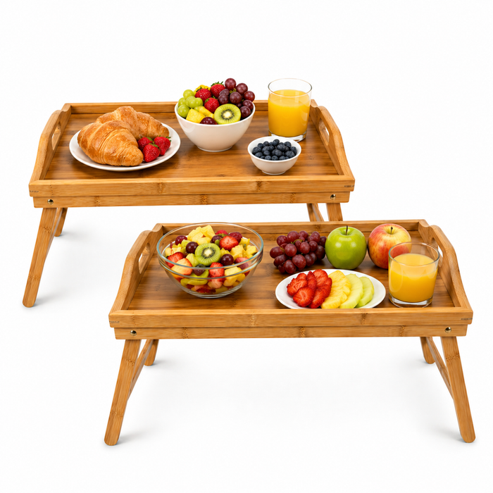 Pack 2 Mesa De Cama Plegable Madera Bambu Bandeja Desayuno