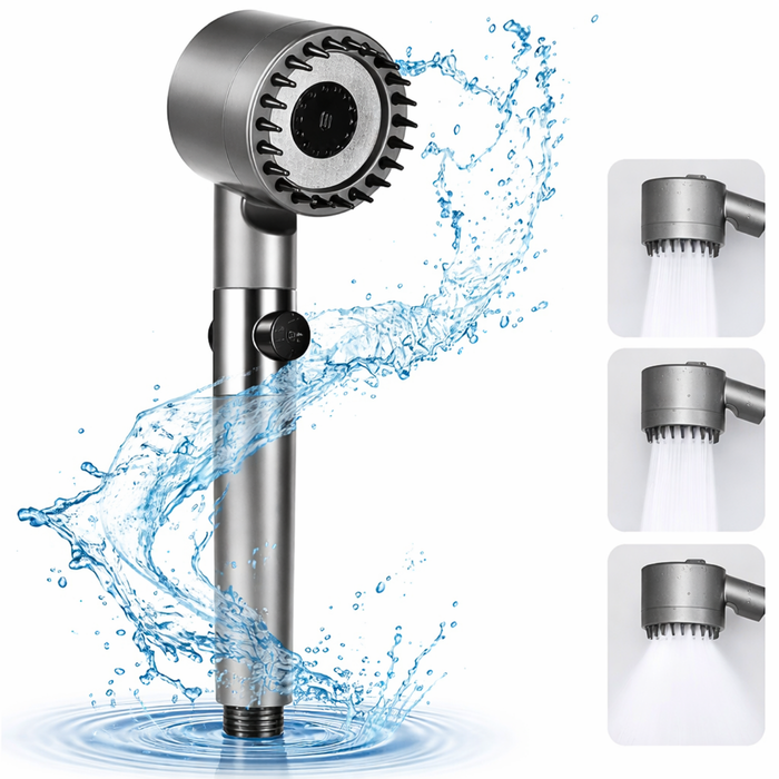 Kit Cabezal Ducha Teléfono Manguera 1,5mt Flexible Ajuste 3 Velocidades Alta Presión Gris