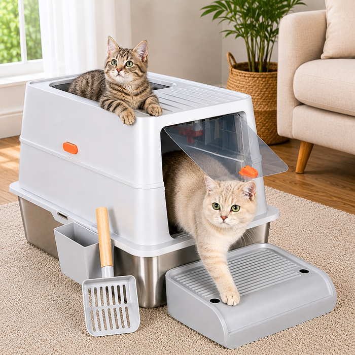 Arenero Acero Inoxidable Para Gatos Extragrande Con Pala