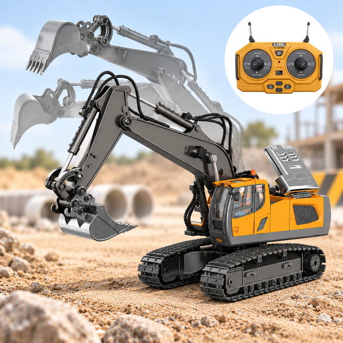 Excavadora A Control Remoto RC 11 Canales 2.4GHz Con Luz Sonido Giro 680° Y Función De Excavación Juguete Para Niños 6+