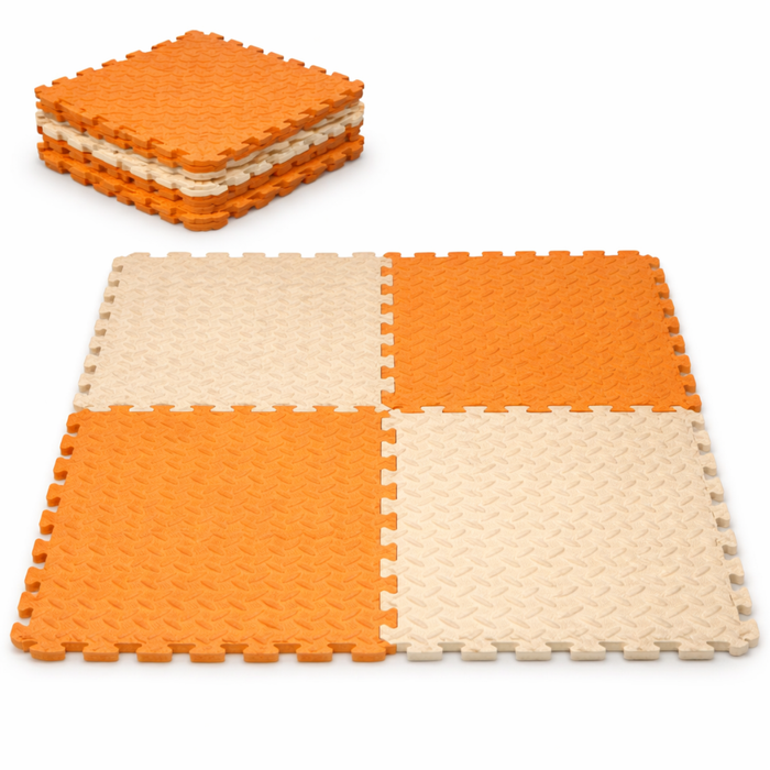 Piso Goma Eva Bebé 4 Piezas Alfombra Antigolpes Puzzle 60x60 Naranja