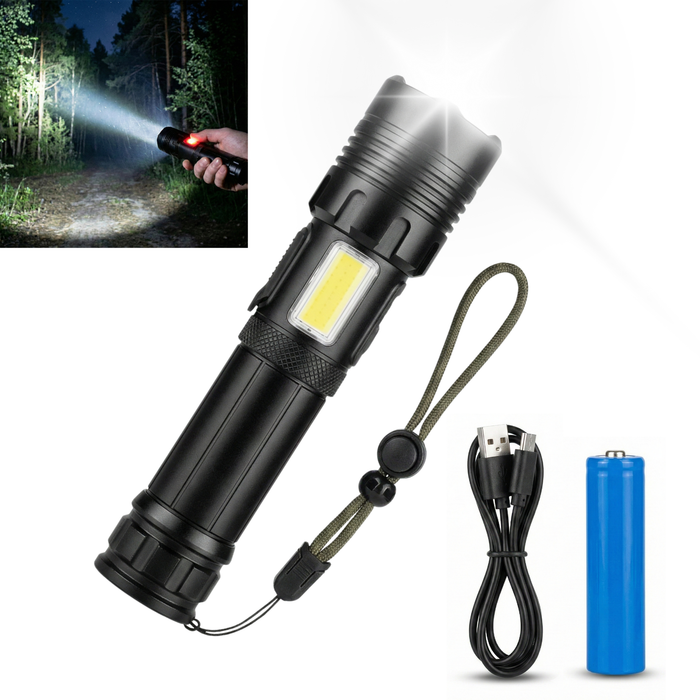 Linterna Led Recargable Táctica Alto Alcance 500m Usb Tipo C Blanco Led Negro