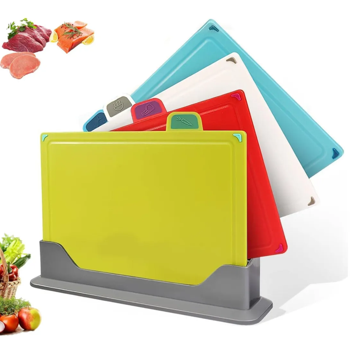 Set 4 Tablas Para Cortar Picar Cocina Con Base Pestañas