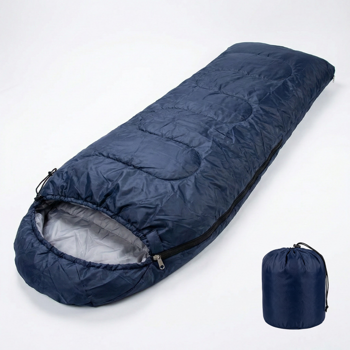 Saco De Dormir Con Gorro Camping Térmico 950g Trekking Viaje Azul Oscuro Lateral