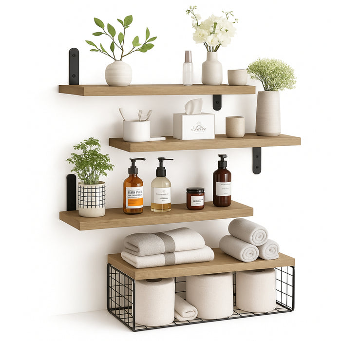 Kit 4 Capas Repisas Flotantes De Madera Modernas