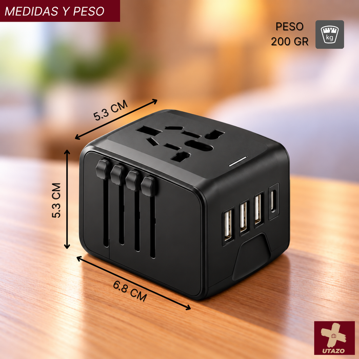 Enchufe Adaptador De Viaje Universal Todo En Uno 3usb+type C