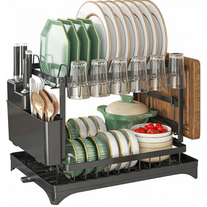 Secaplatos Escurridor De Loza Secador Platos Bandeja Drenaje Negro