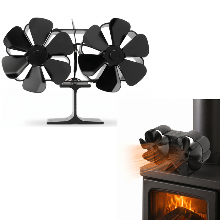 Ventilador Estufa Leña Doble Cabeza 12 Aspas Chimenea