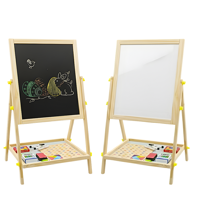 Pizarra Doble Uso Infantil Atril Madera Acrílica Y Tiza Beige