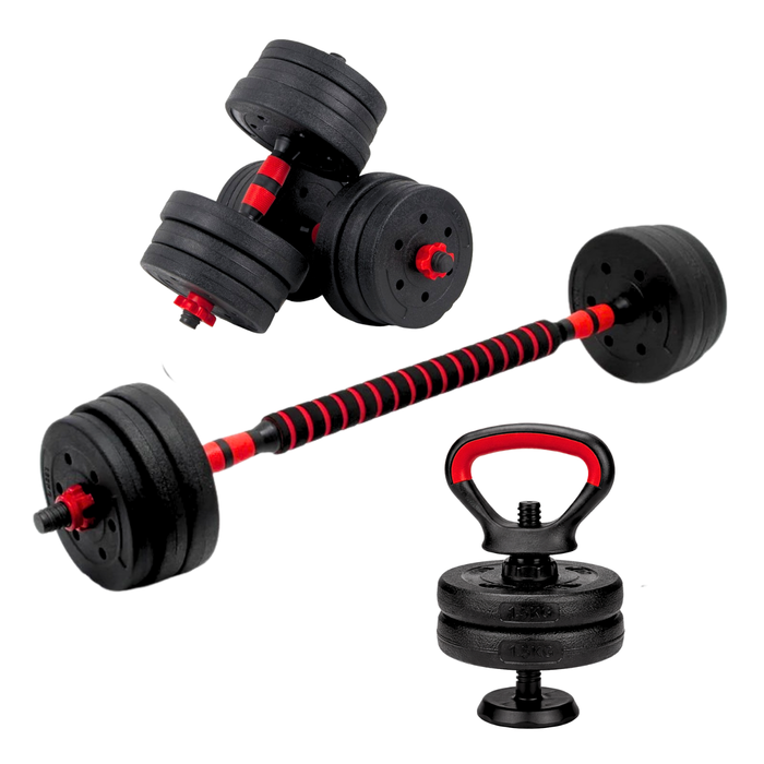 Set Mancuernas Y Barra Ajustable 20kg Pesas Para Ejercicio Rojo