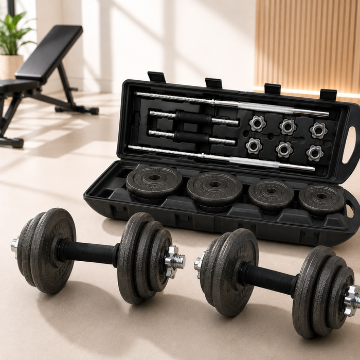 Set Mancuernas Ajustables 50kg Discos Pesas Barra Extensible