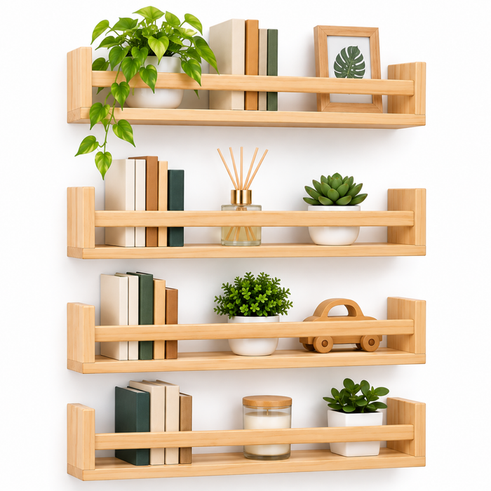 Repisas Flotantes Set 4 Tipo Madera Para Pared