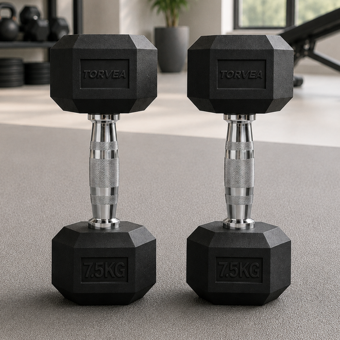 Set X2 Mancuerna Hexagonal 7,5 Kg C/u Pesas Fitness Gimnasio