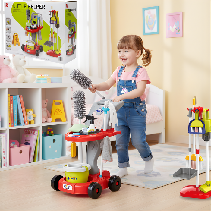 Juguete Educativo Carrito Limpieza Niños + Accesorios - Rojo