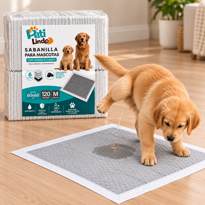 120 Pañales Sabanillas Absorbentes Para Mascotas Con Carbón Activo 60x60 cm Talla M