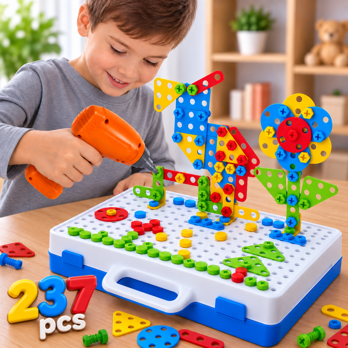 Maleta de Herramientas Juguete Interactivo 237 Pcs Infantil Con Taladro Juego Didáctico De Construcción Para Armar 43 Diseños Para Niños