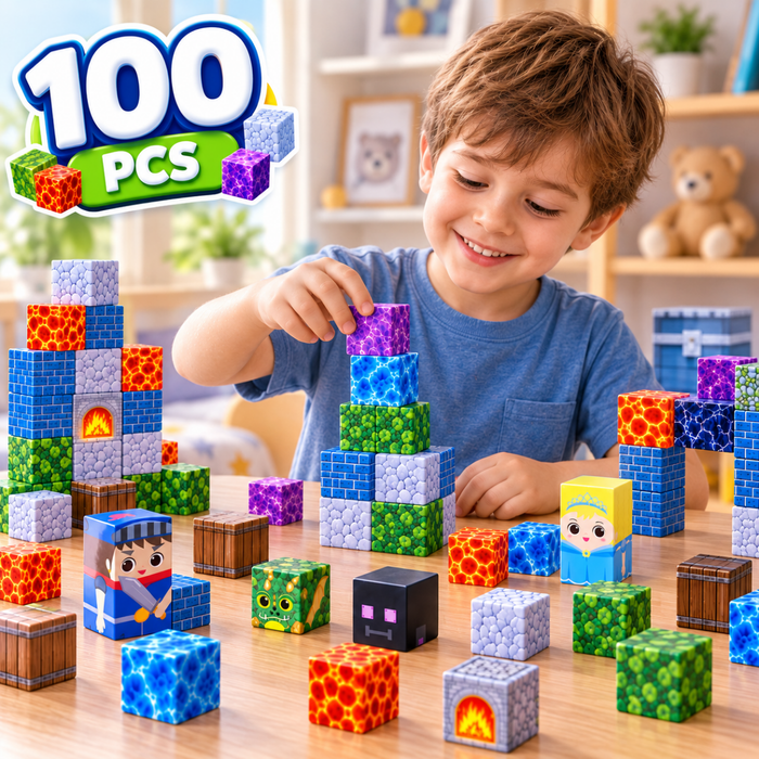 Bloques Magnéticos Juego Construcción 100Pcs Niños 3+ Juego Infantil Magnético De Armar Castillo 3D Con Cubos Magnéticos