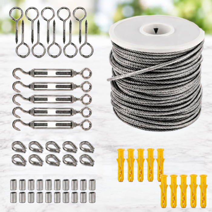 Kit Cable Acero Revestido Tensor 30m Y Accesorios Fijación