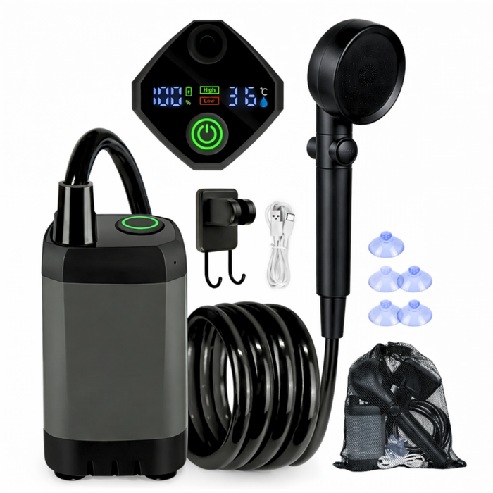 Ducha Camping Portátil 20l Regadera Recargable Led Accesorio Negro