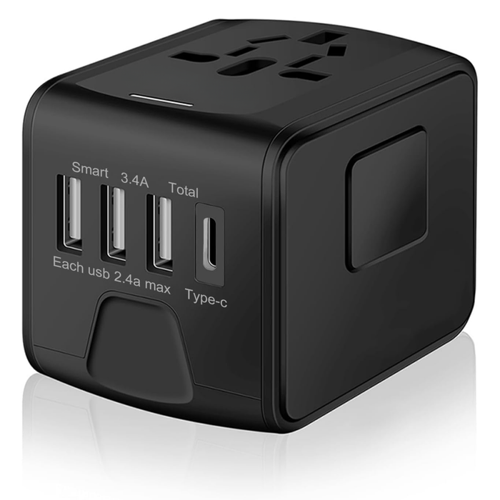 Enchufe Adaptador De Viaje Universal Todo En Uno 3usb+type C