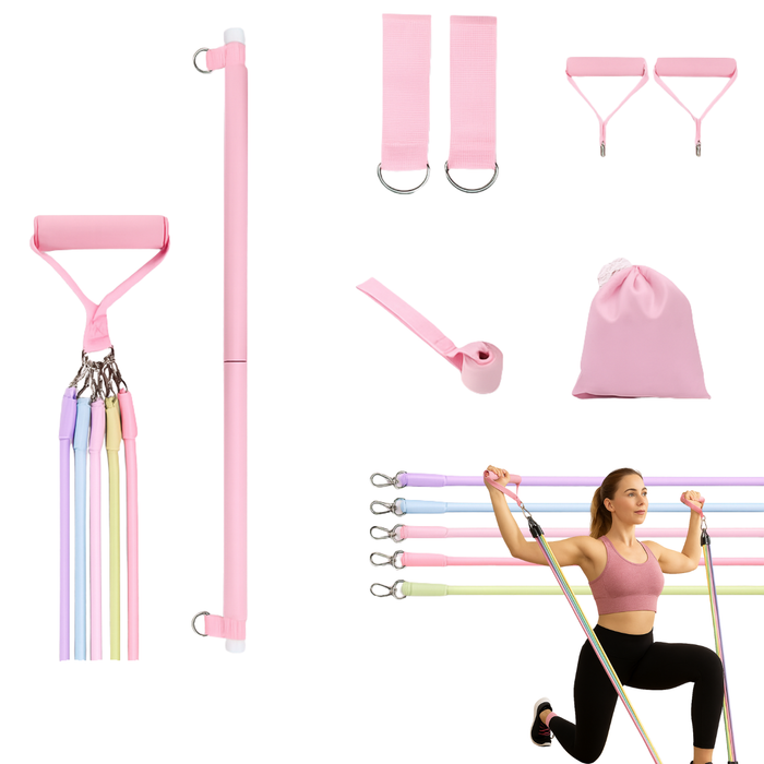 Set Pilates Barra Bandas Resistencia Elasticas Ejercicio 12 piezas