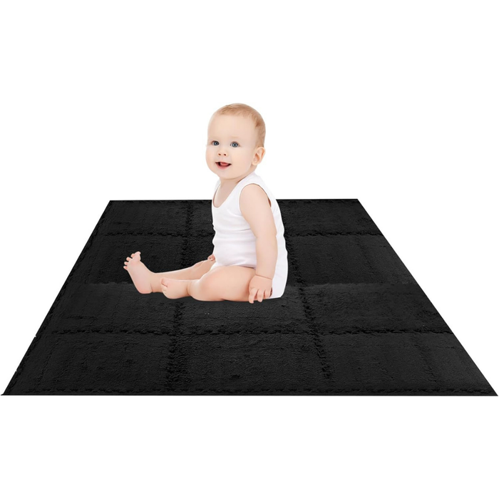 Set 10 Alfombras Goma Eva Peluda Niños Piso Felpa 30x30cm Negra