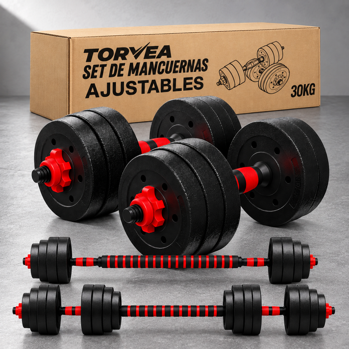 Set Mancuernas Y Barra Ajustable 30kg Pesas Para Ejercicio