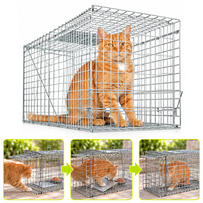 Jaula Trampa Para Gatos Captura Conejo Perro Animales Metálica 93x34,5x37cm