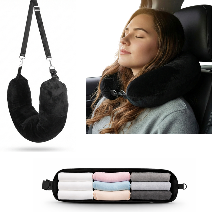 Almohada Cuello Rellenable Viaje Portátil Almohada Viaje Negro Liso