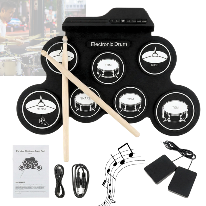 Tambor Electrónico 7 Pads Con Pedales Drum Pad Portátil Negro