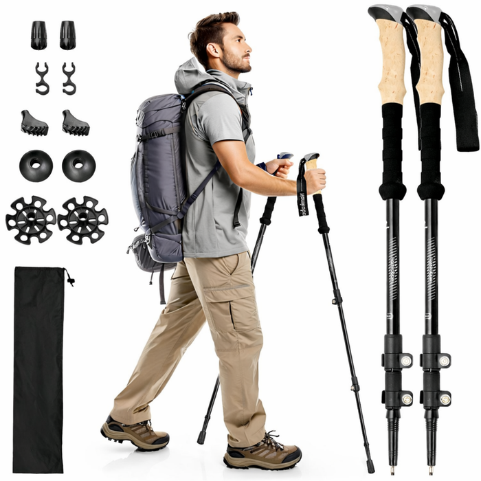 Bastones De Trekking Set 2 Bastón Plegables Senderismo Negro