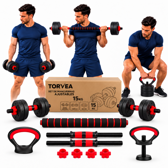 Set Mancuernas Barra Y Discos Ajustable 15kg Pesas Ejercicio