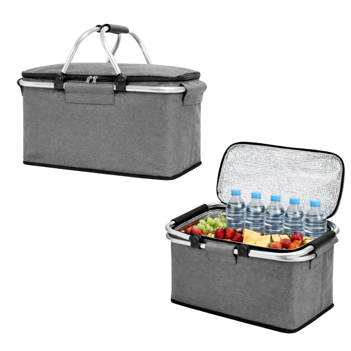 Canasto Picnic Cooler Bolso Térmico Plegable Portátil Gris