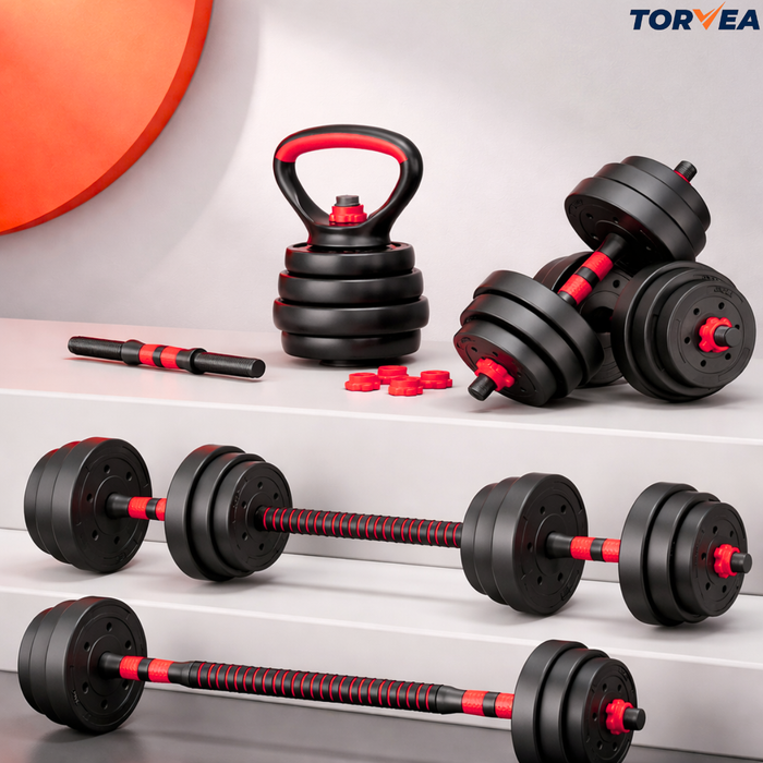 Set Mancuernas Y Barra Ajustable 20kg Pesas Para Ejercicio Rojo