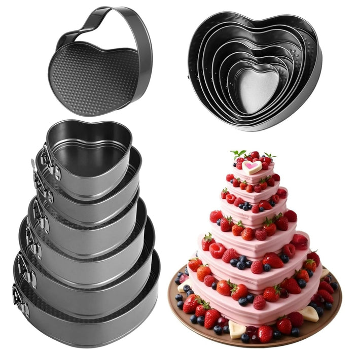 6 Moldes Corazón Queques Bizcochos Tortas Antiadherente Desmontable