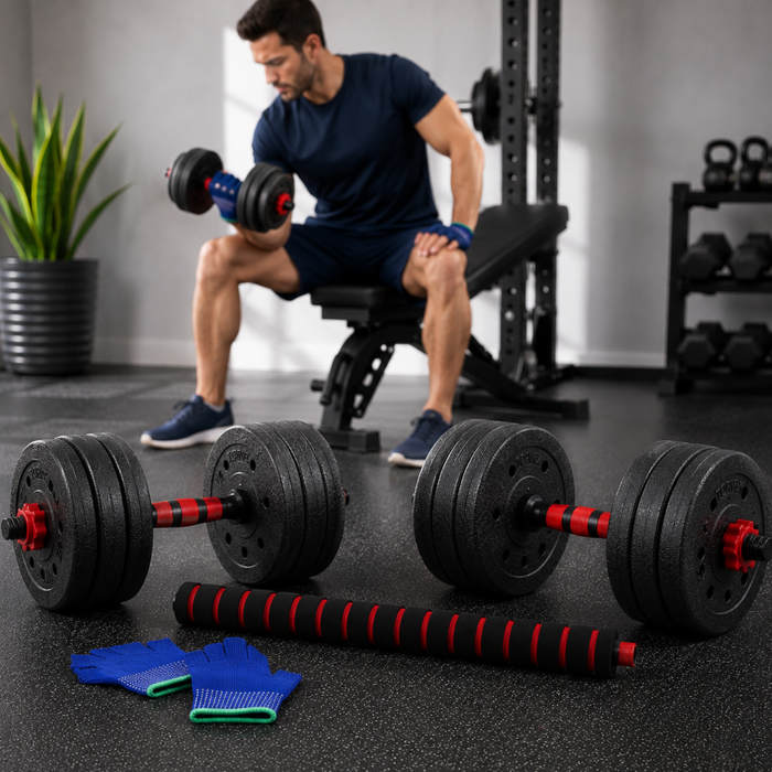 Set Mancuernas Y Barra Ajustable 20kg Pesas Para Ejercicio
