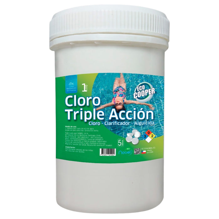 Cloro En Tabletas Para Piscinas 1 Kg Tripleaccion Aguicida