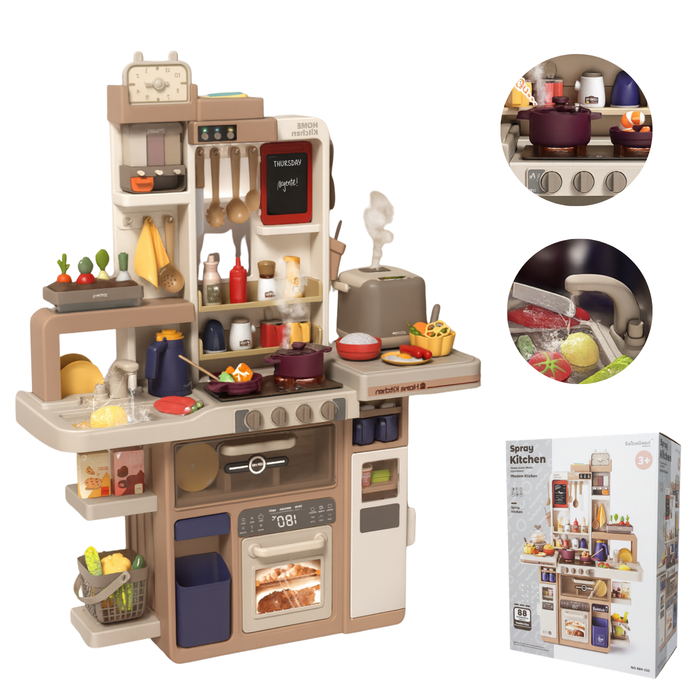 Cocina De Juguete Grande 93cm 88pcs Vapor Agua Grifo Luces
