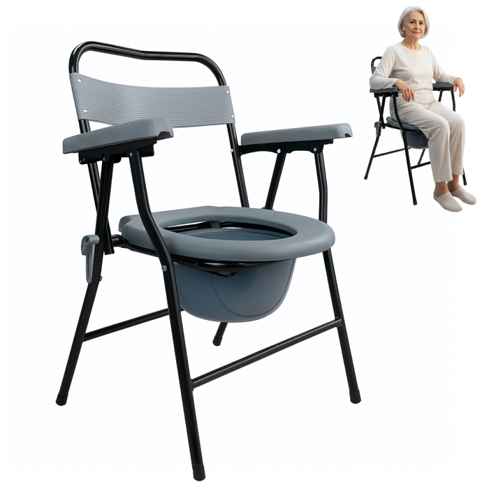 Silla Inodoro Plegable Con Recipiente Extraíble Y Apoyabrazo