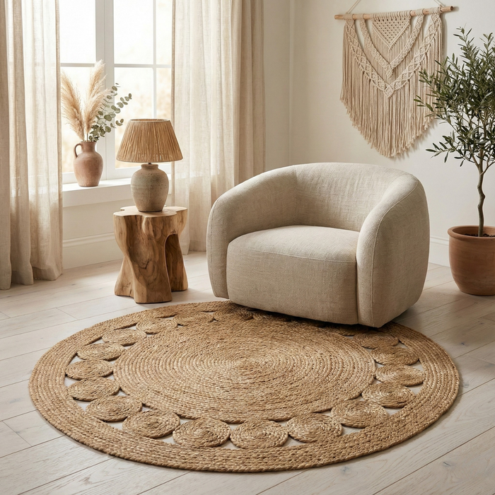Alfombra Yute Redonda Decoración Living 1,20m Tejido Natural