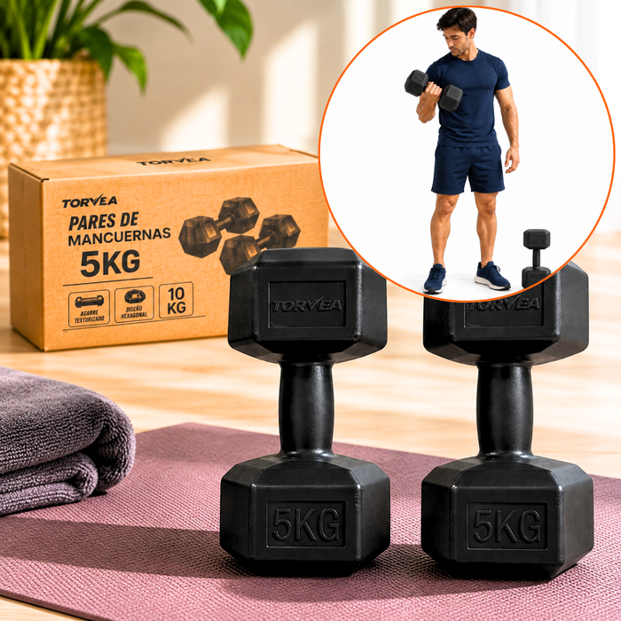 Set X2 Mancuerna Hexagonal 5 Kg C/u Pesas Fitness Gimnasio