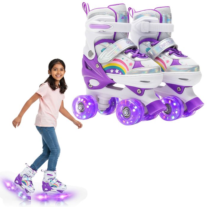 Patines Rollers 4 Ruedas Ajustables Con Luces Led Niñas Morado 50.5 Mm M (34 - 37)